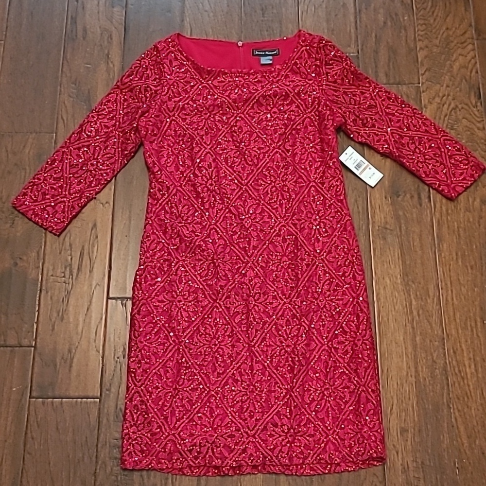 NWT Jessica Howard 3/4 length sleeve red dress with sequins size 12
